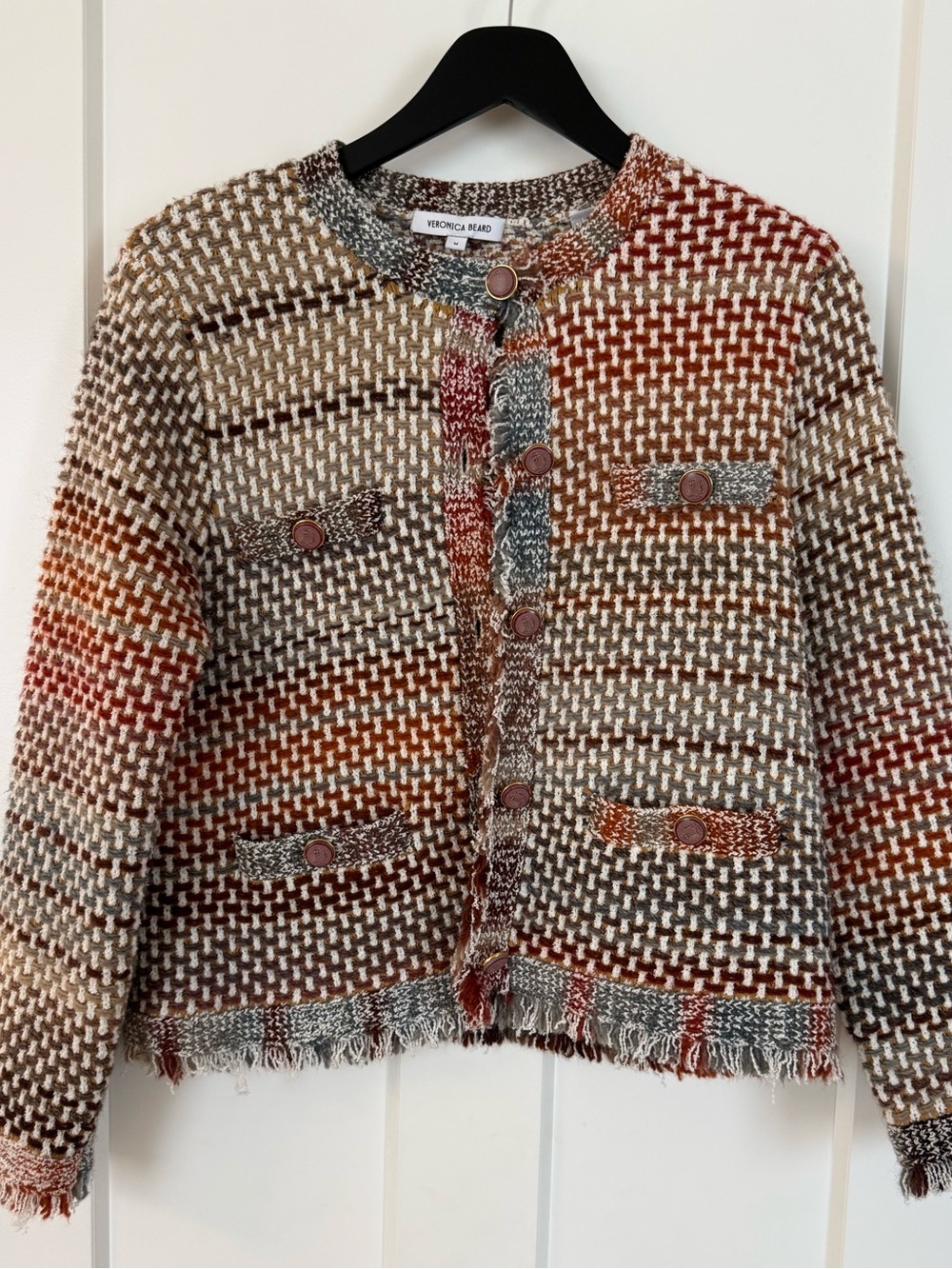 NWOT Veronica Beard Sariyah Multicolor Tweed Fringe-Trim Cropped Jacket